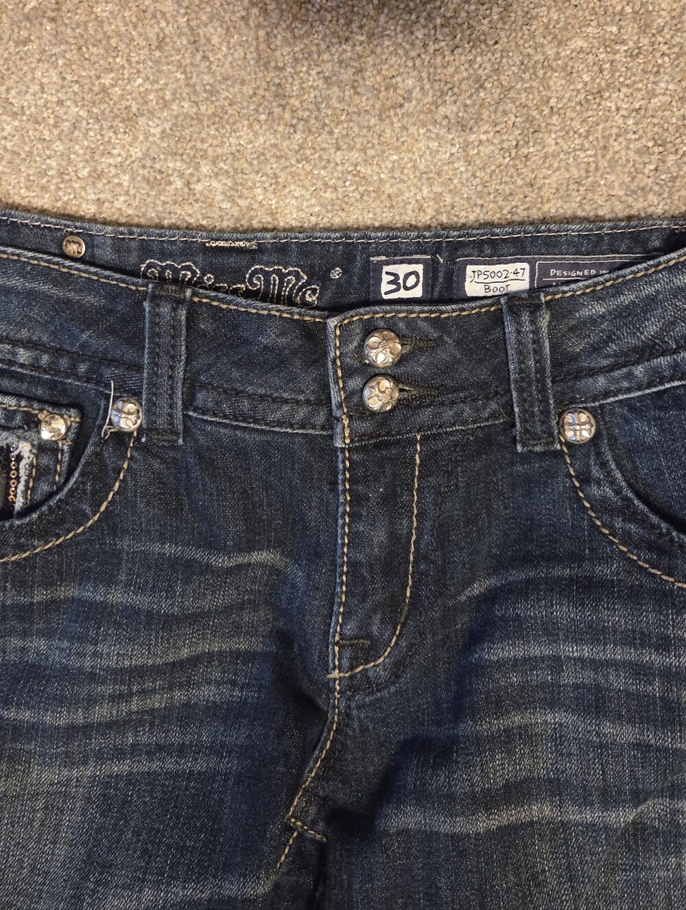 Miss Me Dark Blue Boot Cut Jeans with Embellished Animal-Print Pockets - Picture 4 of 6